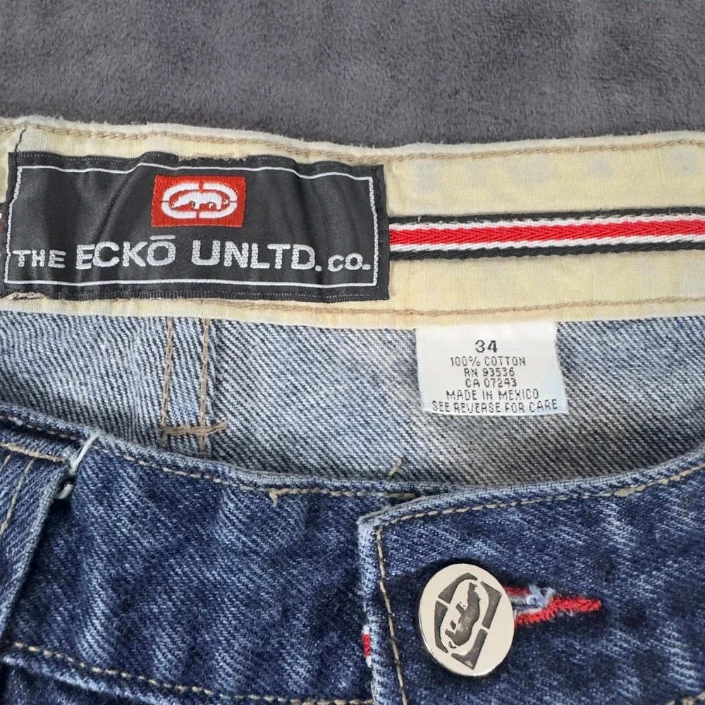 Ecko Unltd Jeans Mens 34 Blue Baggy Wide Leg Skate Denim Vintage 90s Y2K